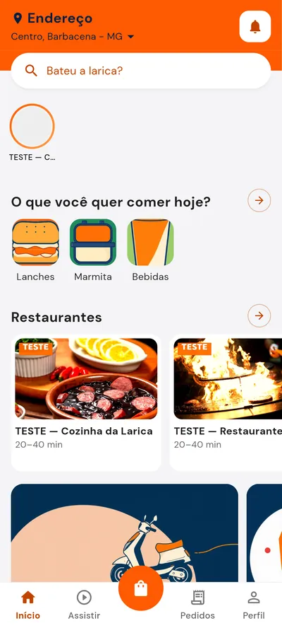 Início do app no visual Clássico Laranja