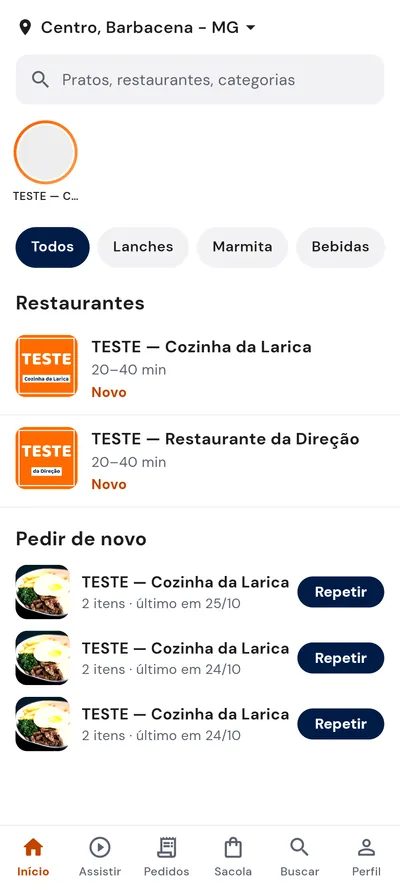 Início do app no visual Compacto