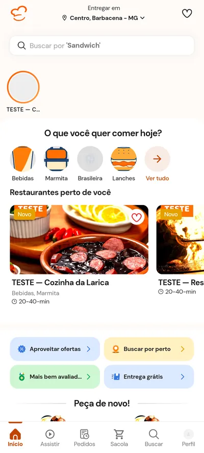 Início do app no visual Larica