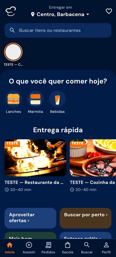 Início do app no visual Noturno