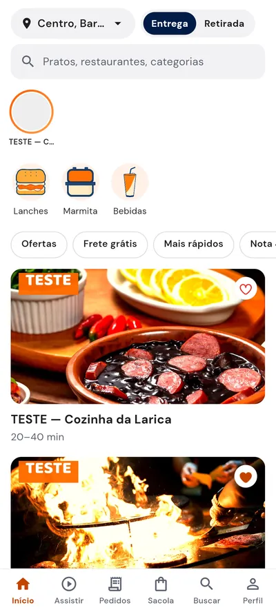 Início do app no visual Vitrine